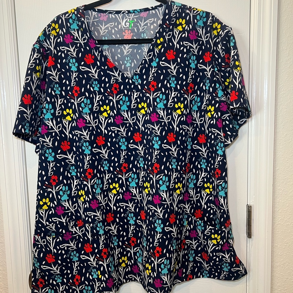 Vibrant Red and Blue Relaxed Short Sleeve Blouse